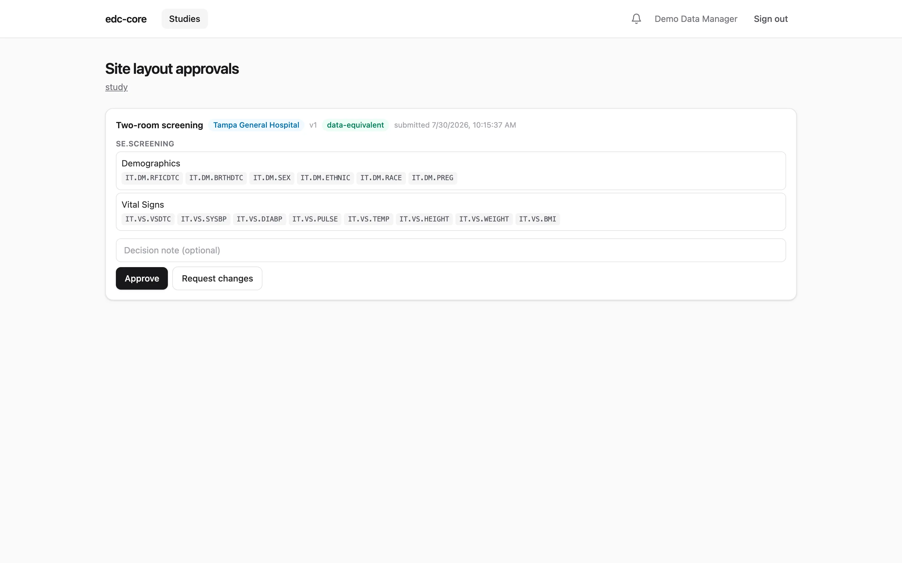 The sponsor's layout approval queue with a submitted site layout awaiting an approve or request-changes decision