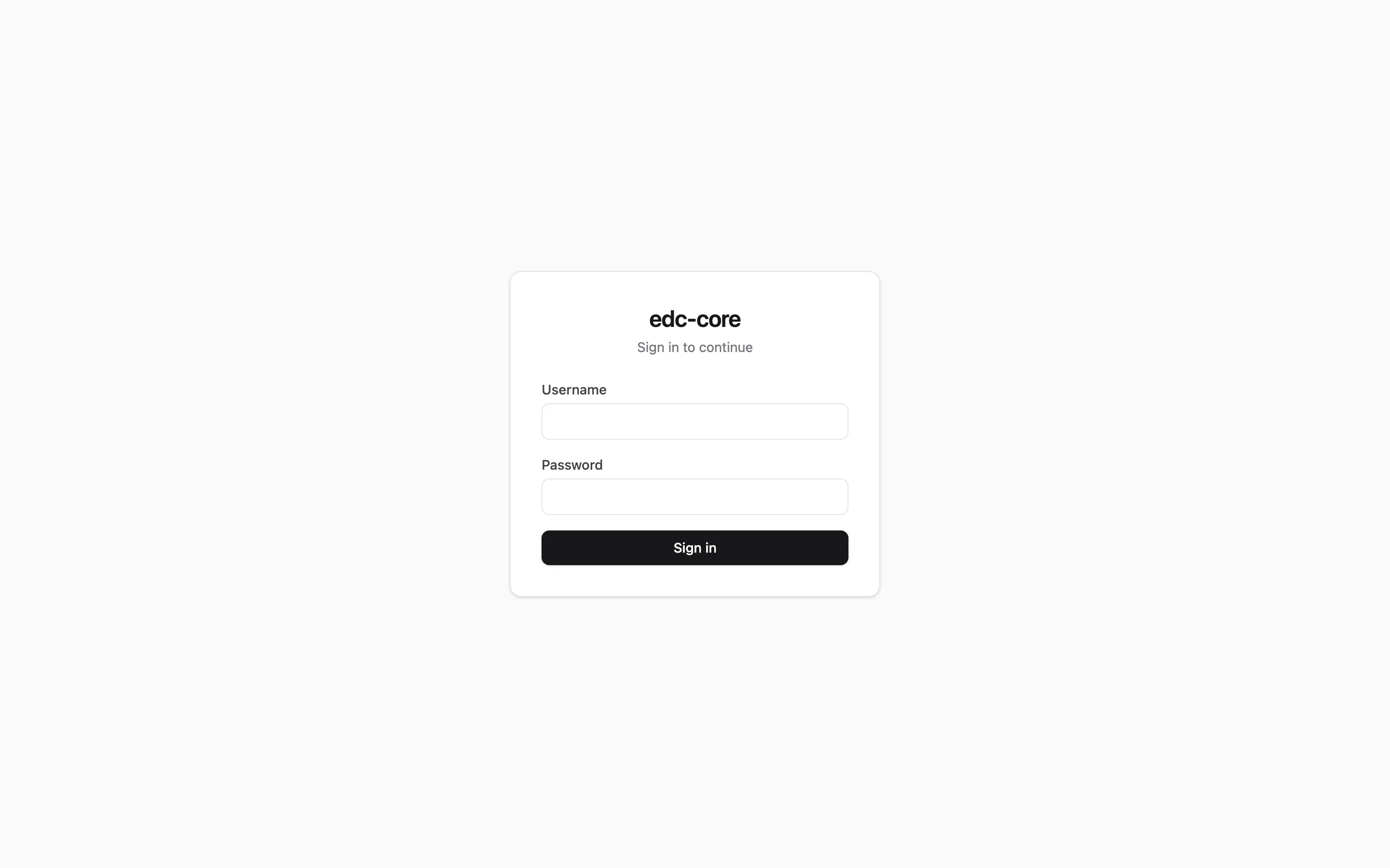 The edc-core sign-in screen