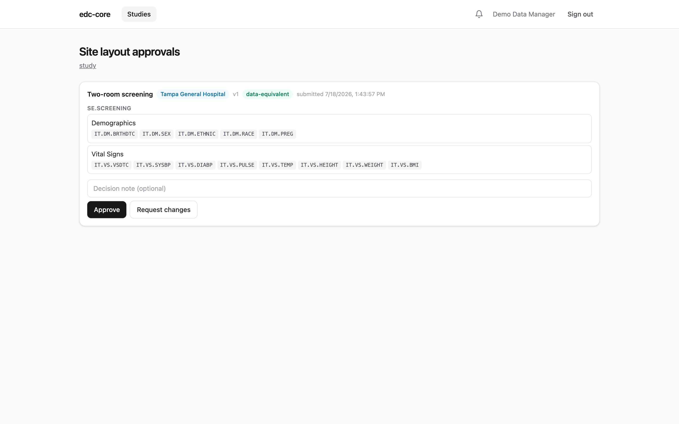 The sponsor's layout approval queue with a submitted site layout awaiting an approve or request-changes decision