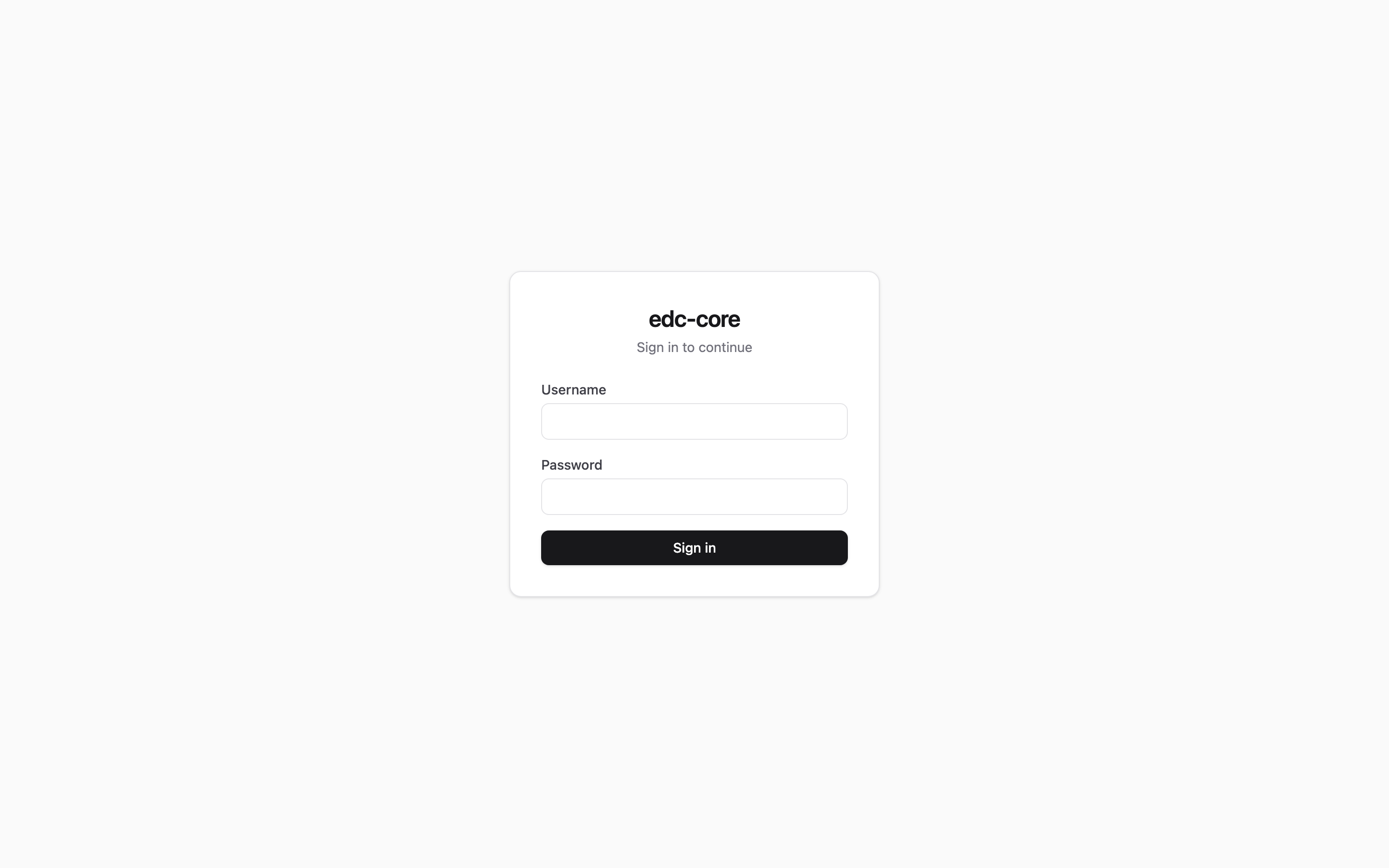 The edc-core sign-in screen